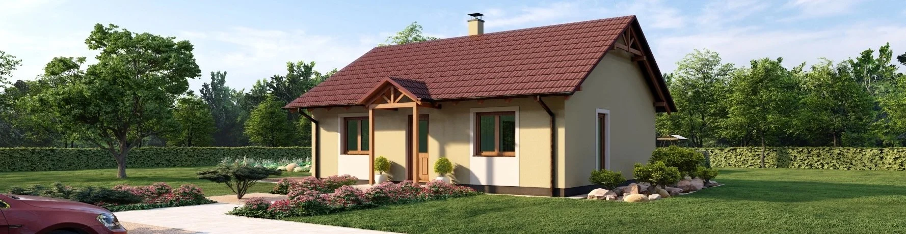 Moderní dům se sedlovou střechou v zahradě