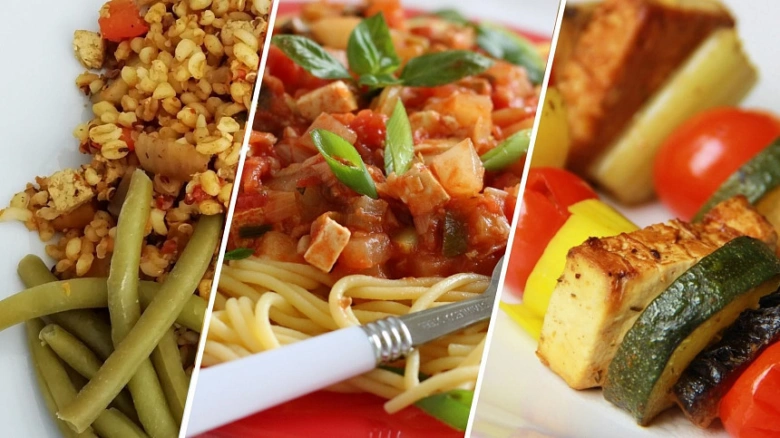 Kolaž s třemi receptami na tofu pro vegetariány