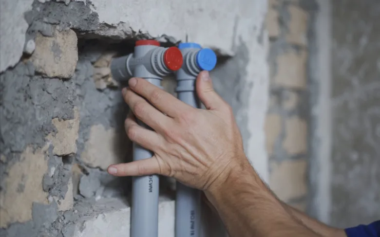Instalace rozvodů topení s barevnými ventily v domě