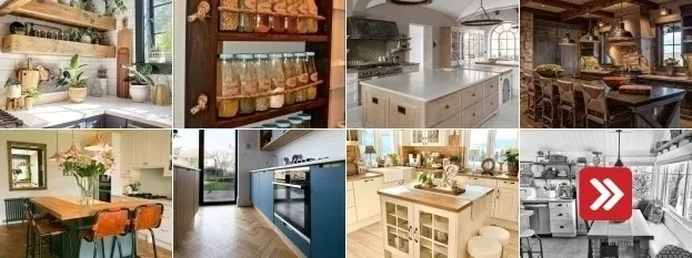 Kuchyně venkovského stylu s dřevem a přírodním materiálem