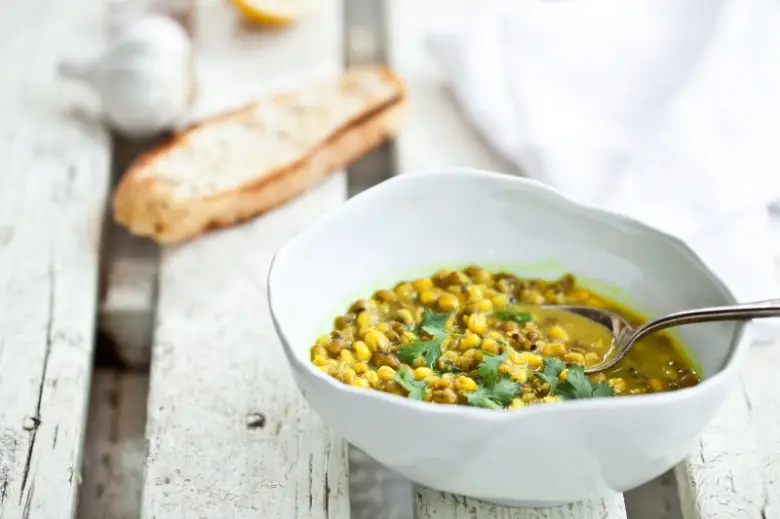 Hot mung bean soup in a bowl ready to eat.