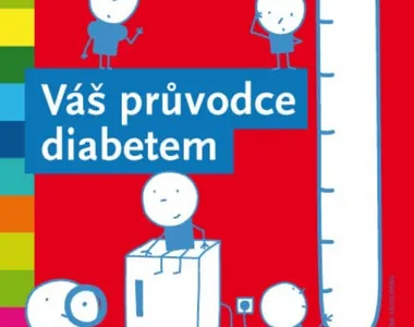 Obálka české knihy o diabetes s barevnými postavami.