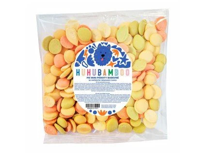 Sáček barevných psích piškotů značky Huhubamboo.