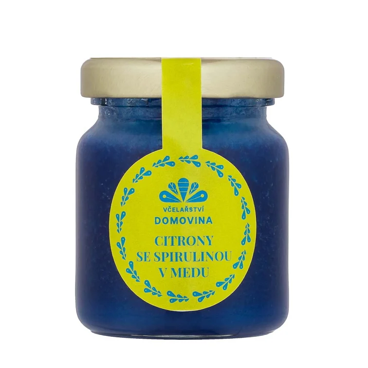 Sklenice medu s citrony a spirulinou od včelařství Domovina.